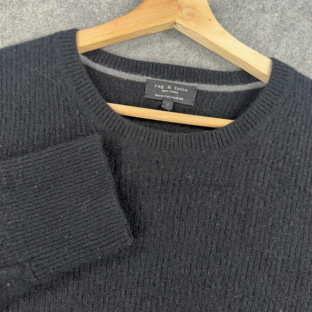 Rag & Bone Sweater Mens Medium Black 100% Cashmere Crewneck Lightweight Pullover